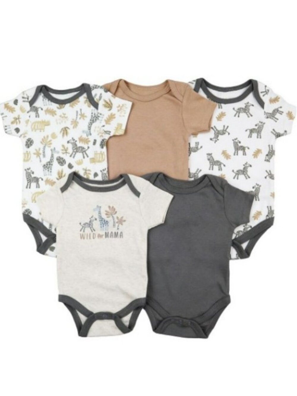 NWT. CHICKPEA Baby Boys 5-Pack Safari Animals Bodysuits